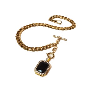 10&quot; 12&quot; 14&quot; 16&quot; 18&quot; Gold Single Albert Watch Chain & Fob Set - Black Onyx