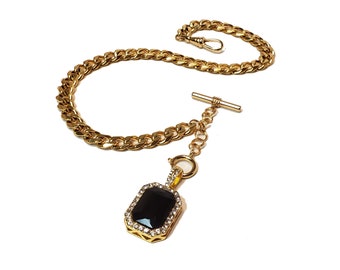 10" 12" 14" 16" 18" Gold Single Albert Watch Chain & Fob Set - Black Onyx