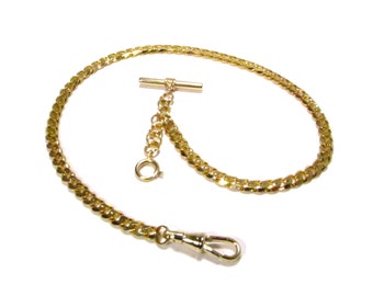10" 12" 14" 16" 18" Length - 5mm Thin Gold Faceted Curb Single Albert Pocket Watch Chain- w/ Optional Fob Drop