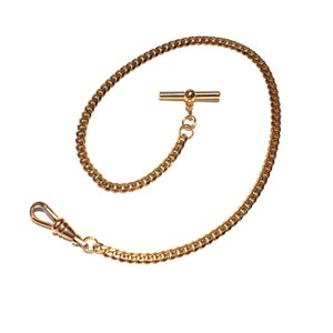 10&quot; 12&quot; 14&quot; 16&quot; 18&quot; 20&quot; 22&quot; 24&quot; 26&quot; 28&quot; 36&quot; 42&quot; Length - Thin 4mm Gold Faceted Curb Single Albert Pocket Watch Chain- w/ Optional Fob Drop