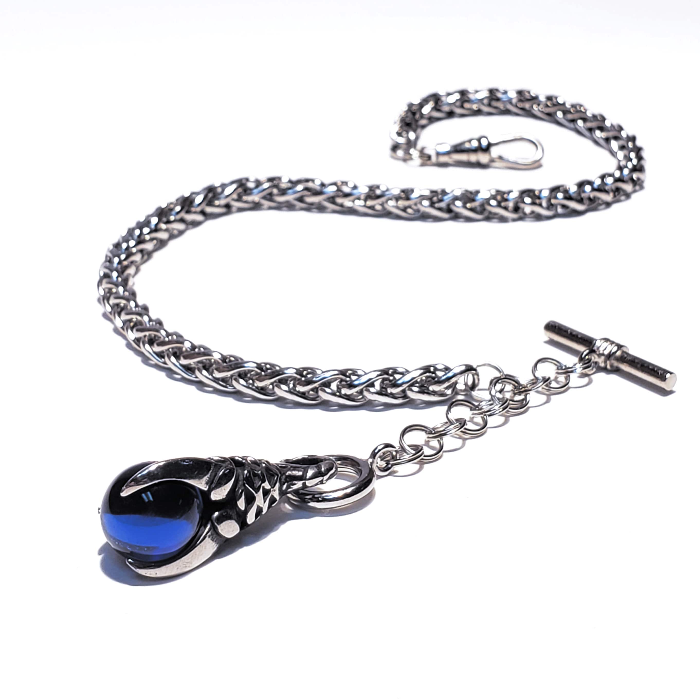 10 12 14 16 18 Silver Single Albert Watch Chain & Fob Set Deep Blue Etsy