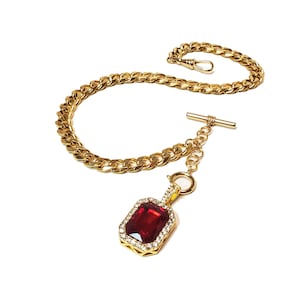10&quot; 12&quot; 14&quot; 16&quot; 18&quot; Gold Single Albert Watch Chain & Fob Set - Ruby Red