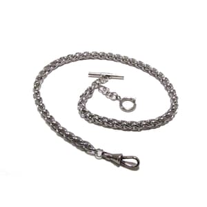 10&quot; 12&quot; 14&quot; 16&quot; 18&quot; 20&quot; 22&quot; 24&quot; 26&quot; 28&quot; 36&quot; 42&quot; Single Albert Pocket Watch Chain - 6mm Silver Rope - w/ Optional Fob Drop