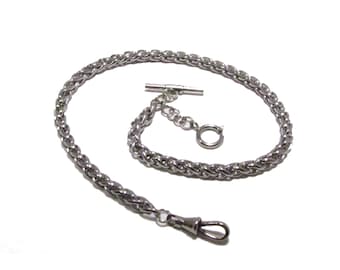 10" 12" 14" 16" 18" Single Albert Pocket Watch Chain - Silver Rope - w/ Optional Fob Drop