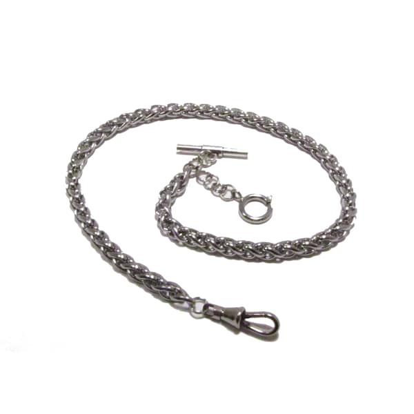 10" 12" 14" 16" 18" Single Albert Pocket Watch Chain - Silver Rope - w/ Optional Fob Drop