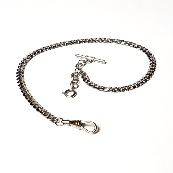 10" 12" 14" 16" 18" Single Albert Pocket Watch Chain - 5mm Silver Faceted Chain - w/ Optional Fob Drop