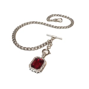 10&quot; 12&quot; 14&quot; 16&quot; 18&quot; Silver Single Albert Watch Chain & Fob Set - Ruby Red