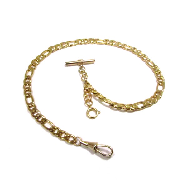 10" 12" 14" 16" 18" Single Albert Pocket Watch Chain - 7mm Gold Figaro - w/ Optional Fob Drop