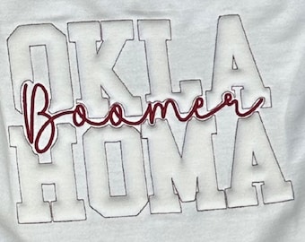 Oklahoma Boomer Sooner Sweatshirt | White Puff and Embroidered Lettering | OU Sooners Spirit Wear