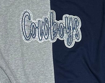 Handmade Cowboys Sweatshirt | Glitter Appliqué, Gray & Navy Two Tone
