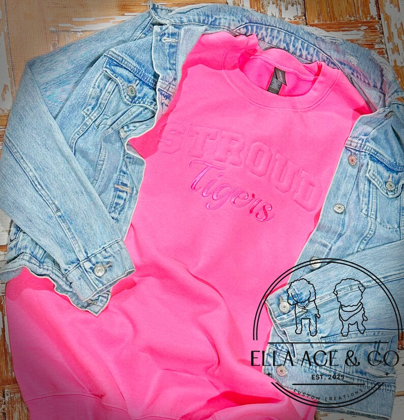Hot Pink Embossed School Spirit Sweatshirt: Game Day Crewneck image 4
