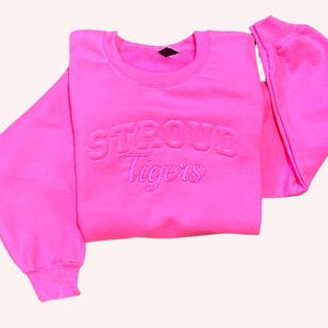 Hot Pink Embossed School Spirit Sweatshirt: Game Day Crewneck image 2