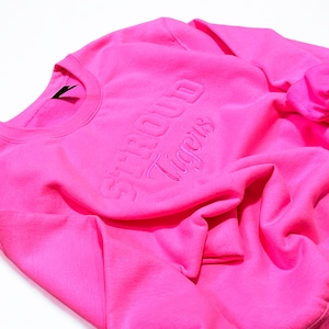Hot Pink Embossed School Spirit Sweatshirt: Game Day Crewneck image 1