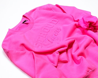 Hot Pink Embossed School Spirit Sweatshirt: Game Day Crewneck