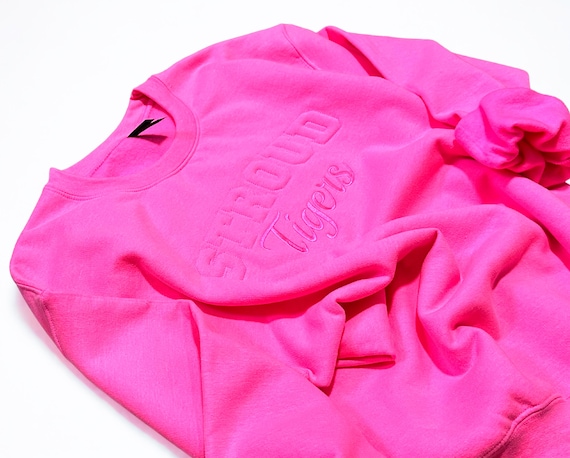 Hot Pink Embossed School Spirit Sweatshirt: Game Day Crewneck