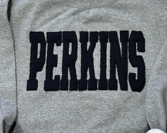 Custom Sports Team Embroidered Sweatshirt | Personalized Varsity Letter Crewneck | School Spirit Raggy Applique Sweater