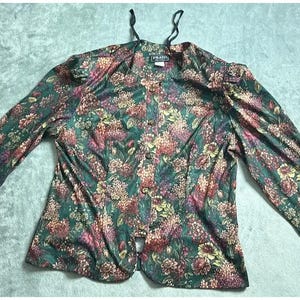 Vintage Prato Blouse Shirt Women&#39;s Size 18 Floral  3/4 Sleeve Shoulder Pads