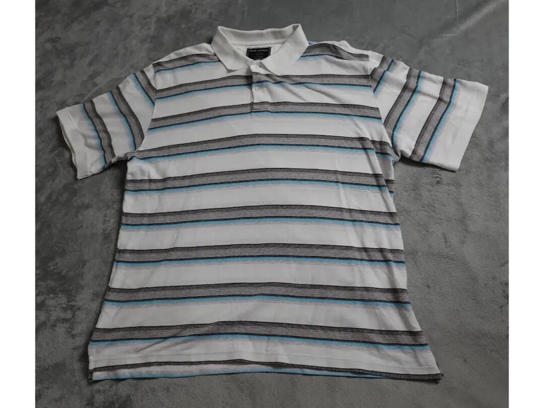 Vintage Foot Locker Polo Shirt Mens 2XL White Brown Blue Striped