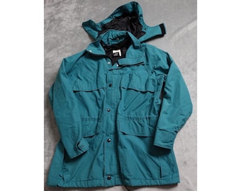 REI Wasserdichter Regenmantel mit Kapuze, Herren, Größe S/L, Türkisgrün, Vintage-Stil!