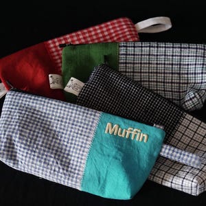 Handmade Pencil Case | Plaid Gingham Cotton Zipper Pouch | Patchwork Pencil Pouch | Small Cosmetic Bag Makeup Pouch | Unique Gift MemoricaMa