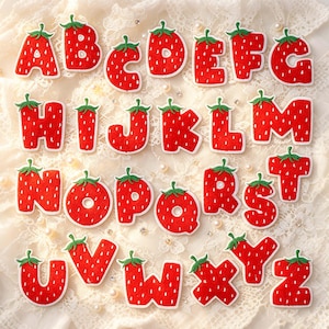 Playful Strawberry Alphabet Patches Set, Sweet Berry Inspired Design, Embroidered Letter Iron-On Applique for DIY Clothing, Bags, Jackets