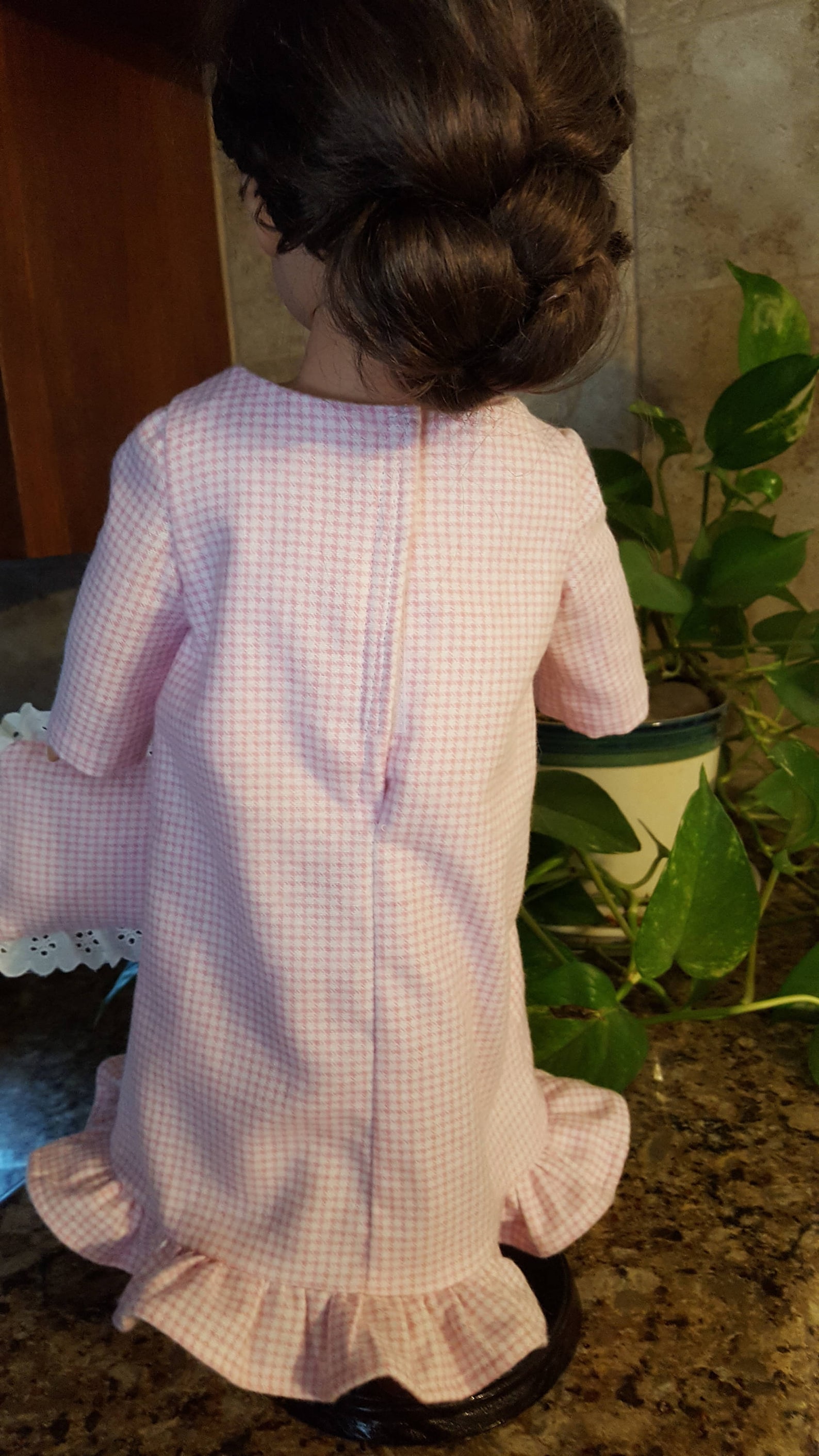 embroidered ballet shoes on pink gingham nightgown slippers pillow for american girl doll 18