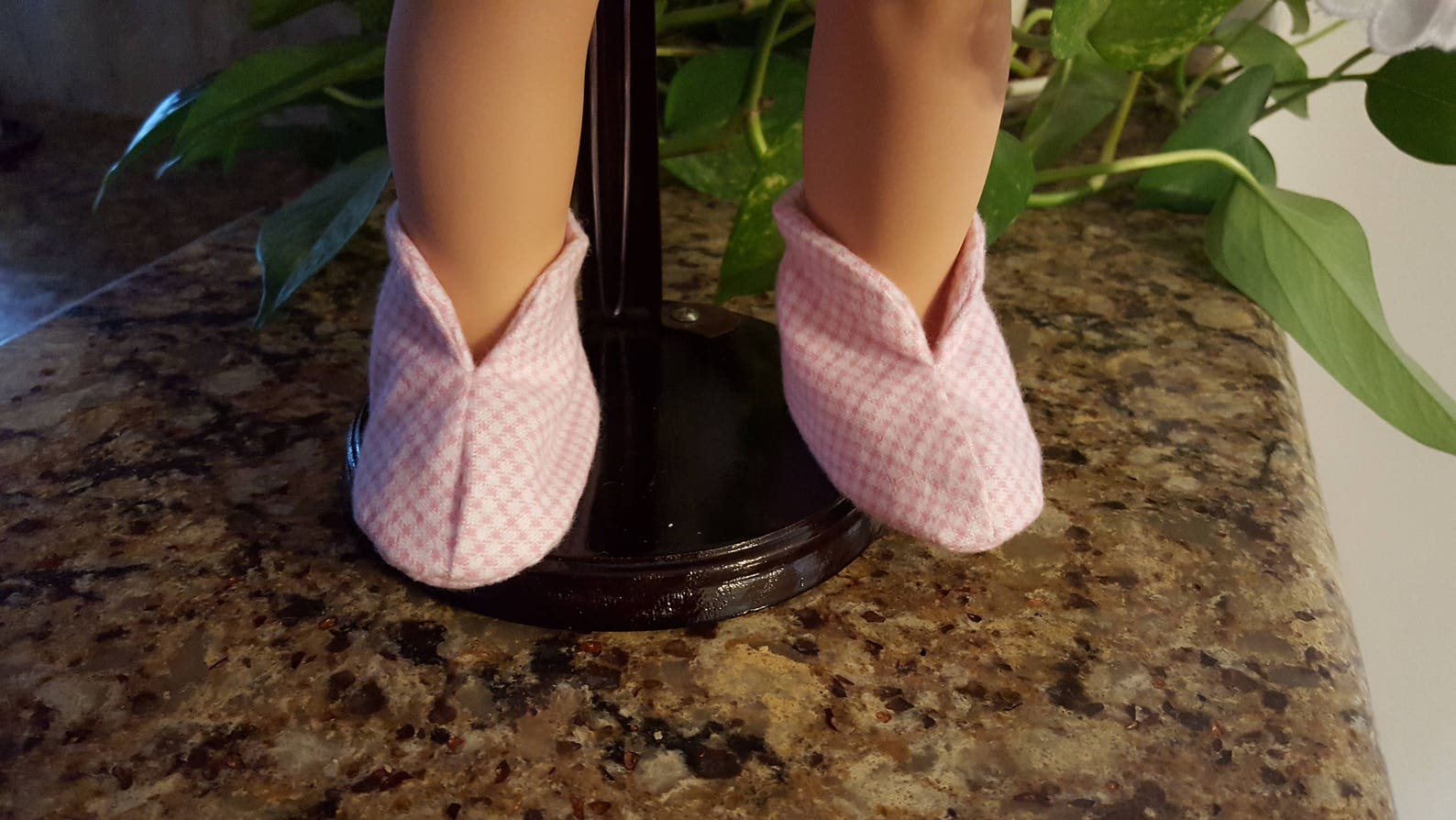 embroidered ballet shoes on pink gingham nightgown slippers pillow for american girl doll 18