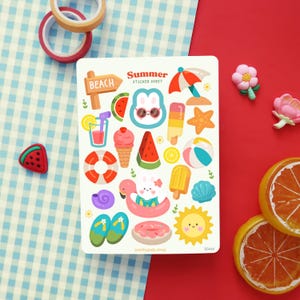 Hoja de pegatinas: Imprescindibles de verano, Pegatinas de temporada/diario, Pegatinas de planificador, Pegatinas bonitas, Pegatinas de primavera y otoño, Papelería