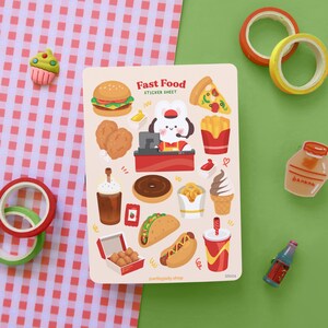 Sticker Bogen - Fast Food, Essen, Restaurant | Journal Aufkleber, Planer Aufkleber, Niedliche Aufkleber, Frühling und Herbst Aufkleber, Stationery