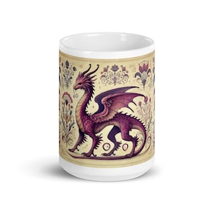Enchanted Purple Dragon Mug – Vintage-Inspired Fantasy Art – Majestic Purple Dragon Ceramic Cup – Mythical Creature Gift