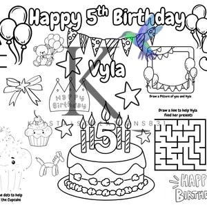 Kid&#39;s Birthday Activity and Coloring Sheet