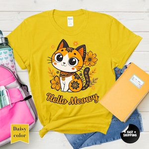 Hello Meowy Cat T-Shirt Cute Kitten Saying Tee Funny Cat Lover | Cute Cat T-Shirt Kawaii Kitten Tee Funny Pet Lover Gift