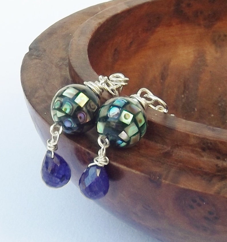 discount compare Abalone and Sapphire Earrings Stud Shell Earrings 