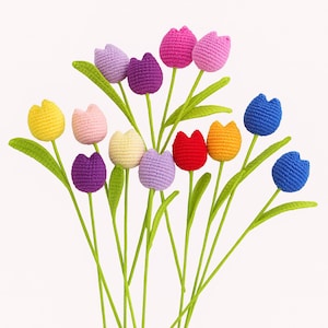 Patrón de flores de crochet / Patrón de tulipán de crochet / Patrón de flores de crochet DIY con videotutorial / Proyecto de manualidades DIY hecho a mano descargar PDF
