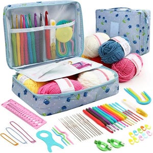 Beginner Crochet Kit with Hooks, Yarn & Bag – 59Pcs DIY Crochet Set for Adults Kids | Knitting Starter Tools with Storage