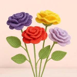 花のかぎ針編みパターン、かぎ針編みのバラの花、かぎ針編みのラフィットのバラのパターン、写真付きDIYかぎ針編みの花のパターンビデオチュートリアルPDFをダウンロード