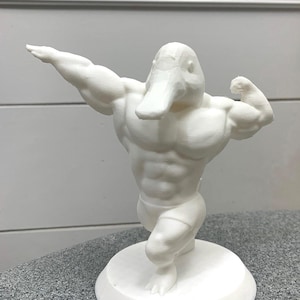 Buff Duck 3D Printed decor, Funny Animal Sculpture