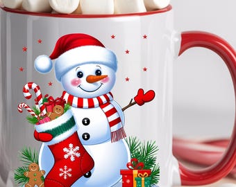 Snowman with Stocking Coffee Mug | Christmas Accent Mug| Snowman Mug Gift| Christmas Gift