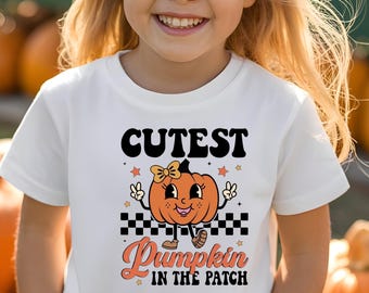 Barn Halloween pumpa t-shirt, sötaste pumpan i lappen t-shirt, höst barn t-shirt, pumpa lapp barn t-shirt, hösttröja barn