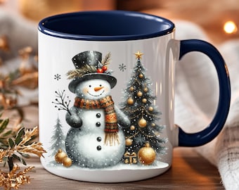 Snowman with Christmas Tree Mug | Cozy Winter Holiday Coffee Cup|