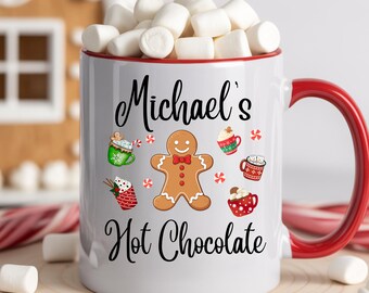 Personalized Kids Hot Chocolate Christmas Mug, Hot Cocoa Custom Name Cup, Stocking Stuffer Gifts for Kids, Ceramic