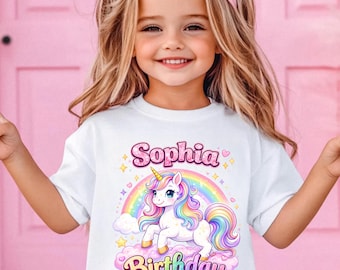 Personalisierte Regenbogen Einhorn Geburtstag Mädchen Kleinkind Tee