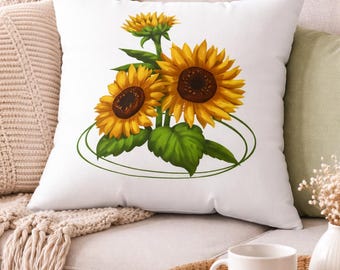 Sunflower Throw Pillow – Floral Farmhouse Decor – Cozy Cottage Pillow – Nature Home Accent