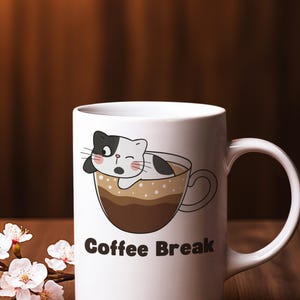 Cat Coffee Break Ceramic Mug - Gift for Cat Lovers