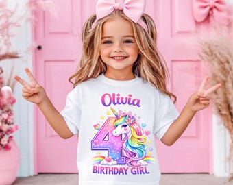 Personalized Unicorn Birthday Girl Shirt, Custom Name Unicorn Birthday T-Shirt, Rainbow Unicorn Birthday Outfit,Magical Unicorn Birthday Tee