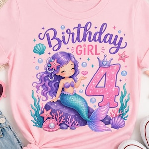 Personalized Mermaid Birthday Girl Shirt, Birthday Mermaid Kids T-shirt, Birthday Kids Shirt, Toddler Birthday Tee, Birthday Youth Tee image 4