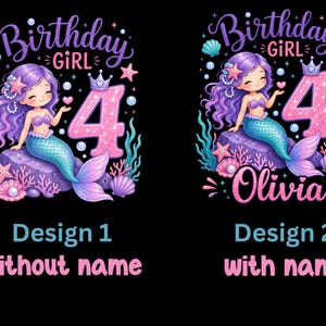 Personalized Mermaid Birthday Girl Shirt, Birthday Mermaid Kids T-shirt, Birthday Kids Shirt, Toddler Birthday Tee, Birthday Youth Tee image 3