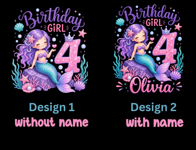 Personalized Mermaid Birthday Girl Shirt, Birthday Mermaid Kids T-shirt, Birthday Kids Shirt, Toddler Birthday Tee, Birthday Youth Tee image 3