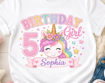 Personalized Unicorn Birthday Girl Shirt | Custom Name & Age Unicorn Birthday Tee | Rainbow Unicorn Party Shirt | Girls Birthday Outfit