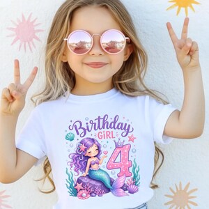 Personalized Mermaid Birthday Girl Shirt, Birthday Mermaid Kids T-shirt, Birthday Kids Shirt, Toddler Birthday Tee, Birthday Youth Tee image 5